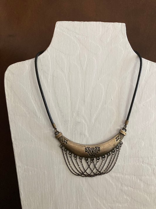 leather and brass pendant necklace with waterfall embellishment