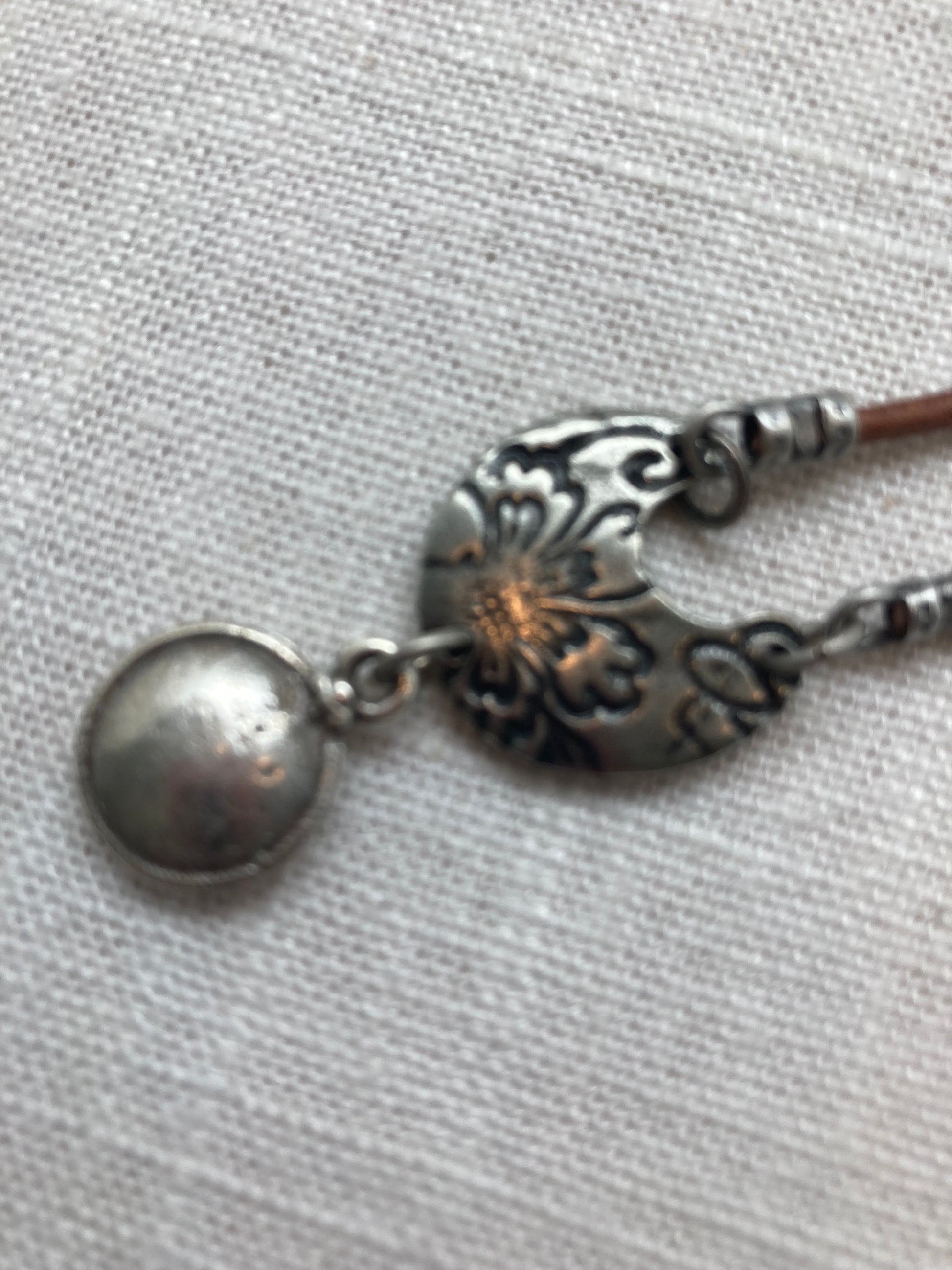 floral charm brown leather necklace