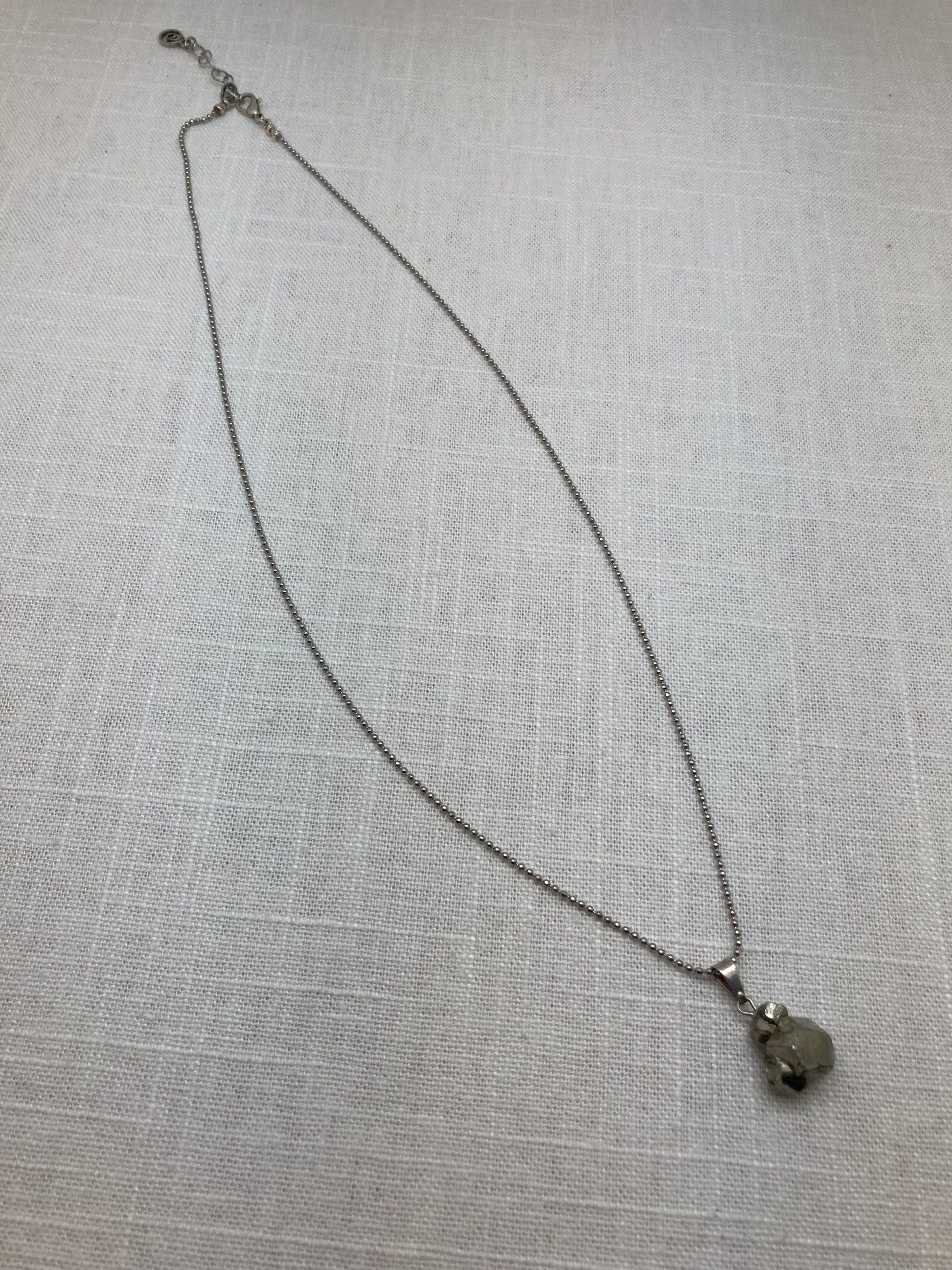 pyrite nugget necklace on silver plated chain