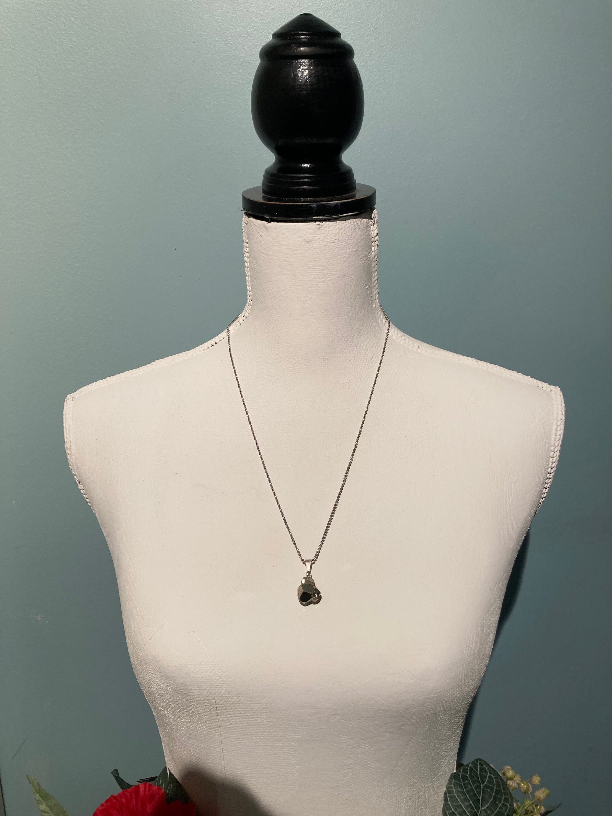 long rough-cut black pyrite necklace