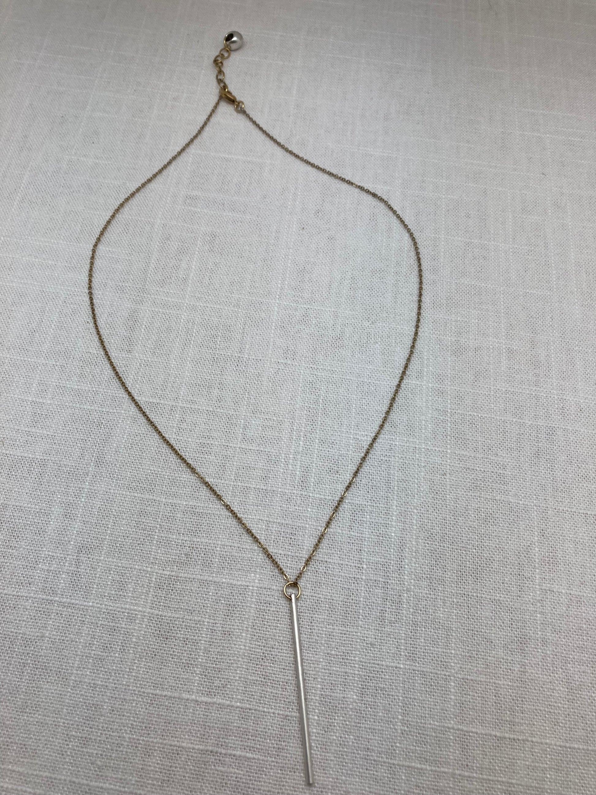 antique silver plated bar necklace on gold tone chain