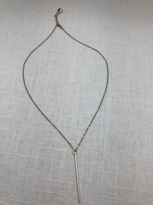 antique silver plated bar necklace on gold tone chain
