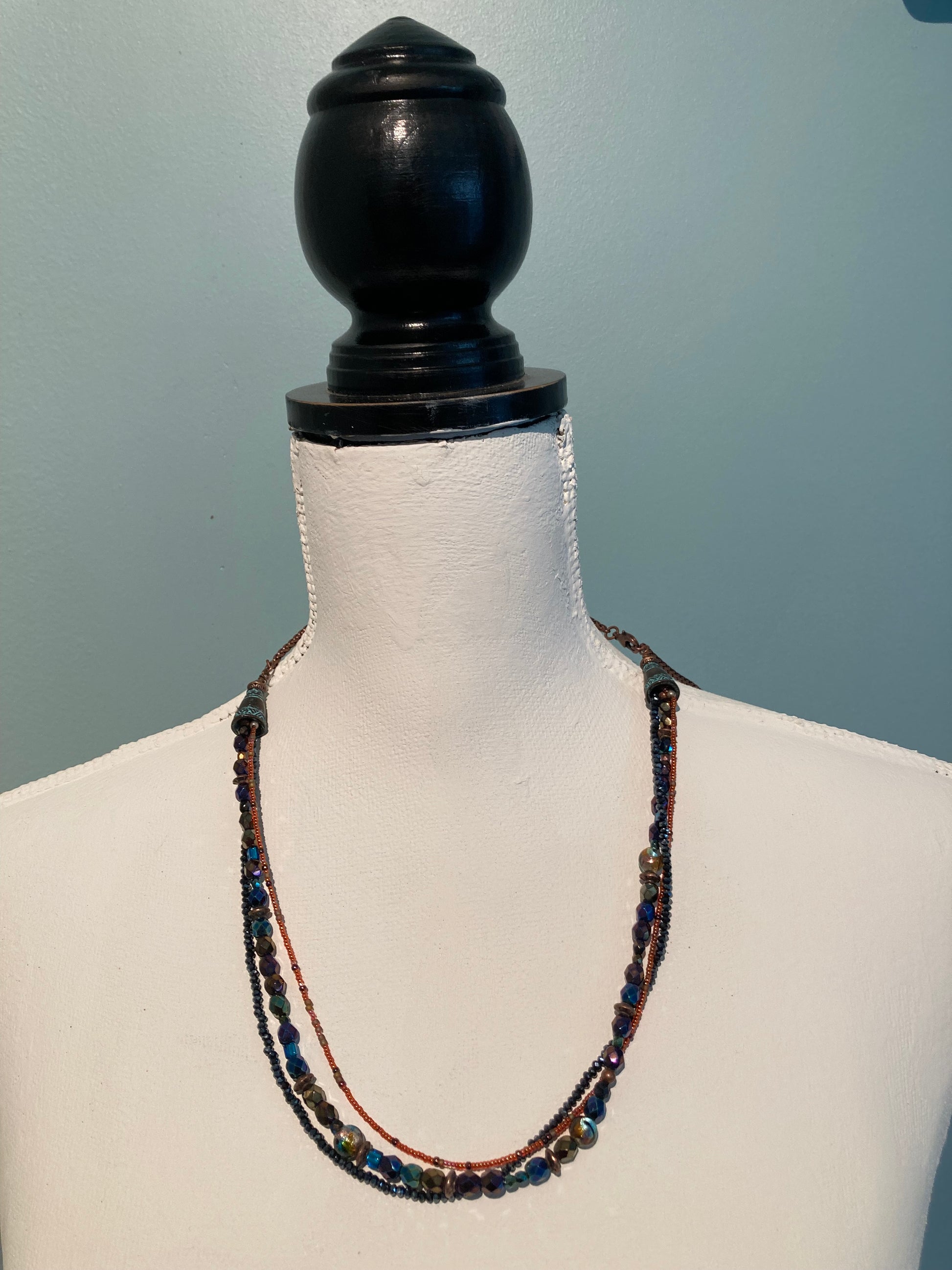 adjustable three-strand beaded necklace