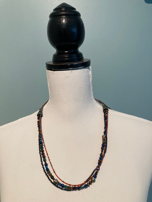 adjustable three-strand beaded necklace