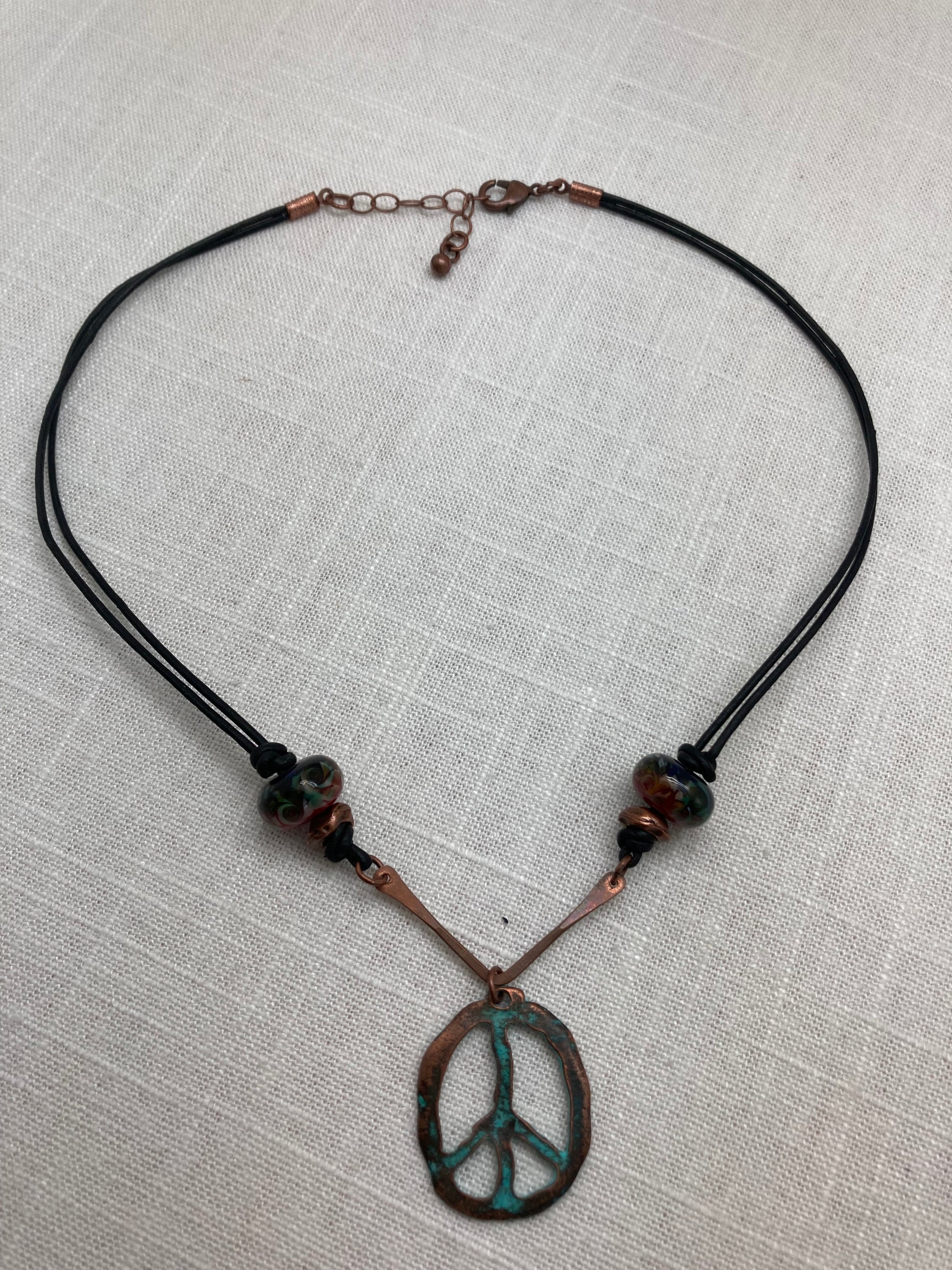 hand-made copper chevron peace sign necklace
