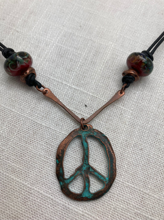 patina peace sign necklace