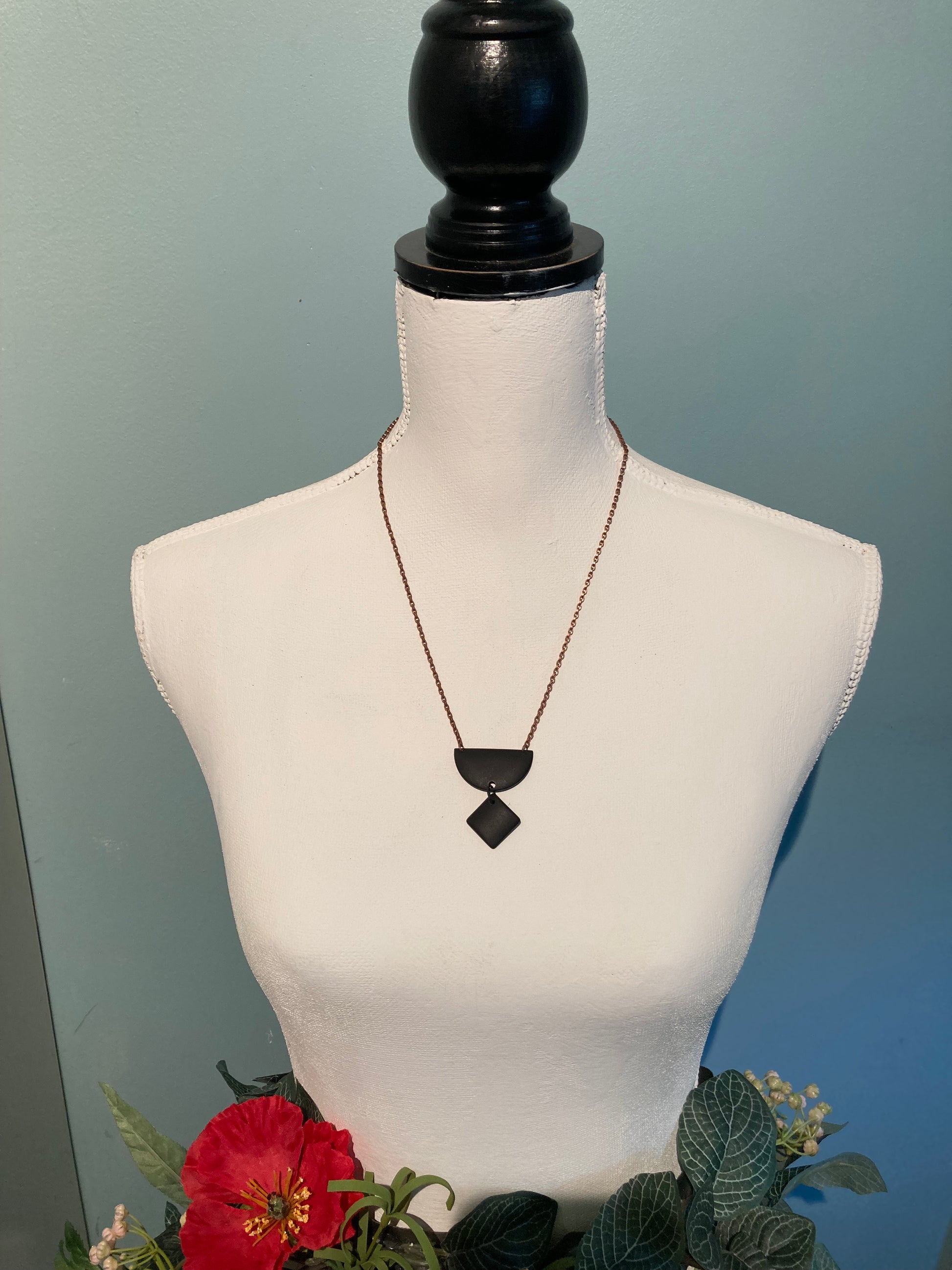 glass and copper geometric necklace