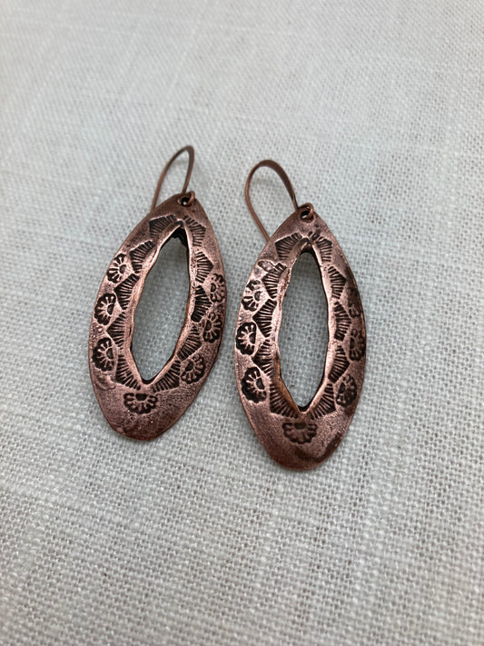 dangly stamped copper earrings