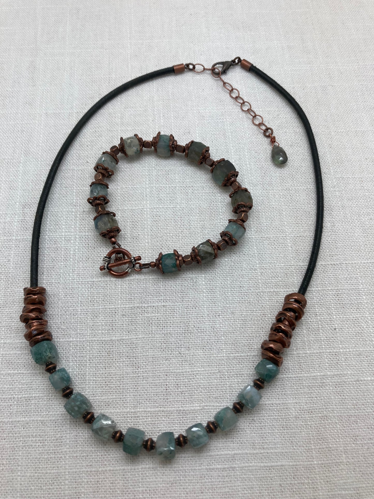 gemstone toggle clasp bracelet along matching necklace