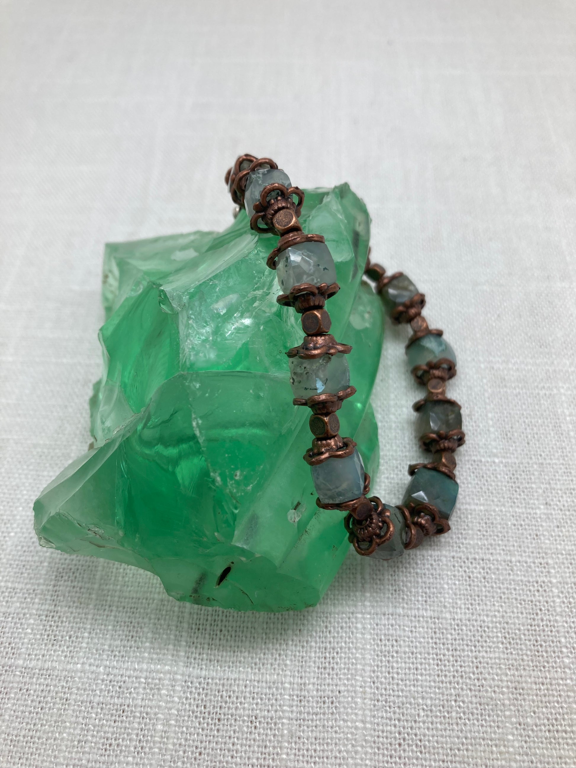 cubed gemstone and rustic copper bracelet