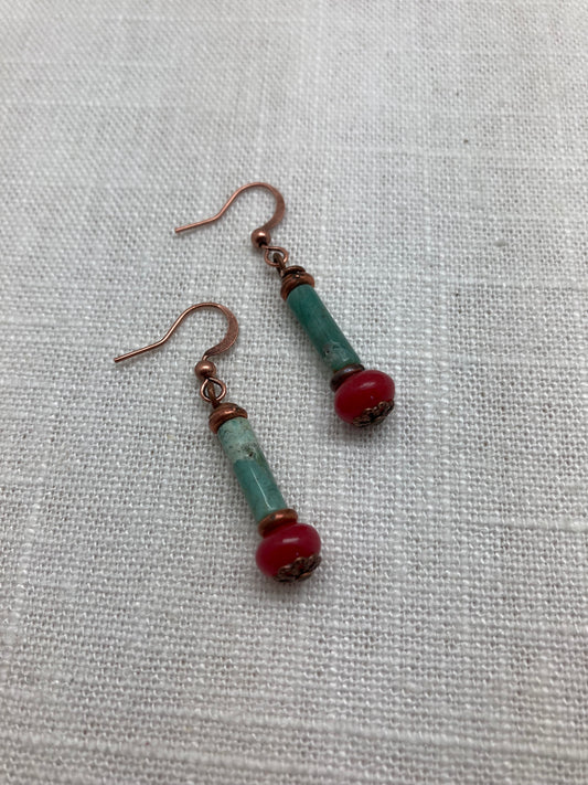 Raspberry quartz earring