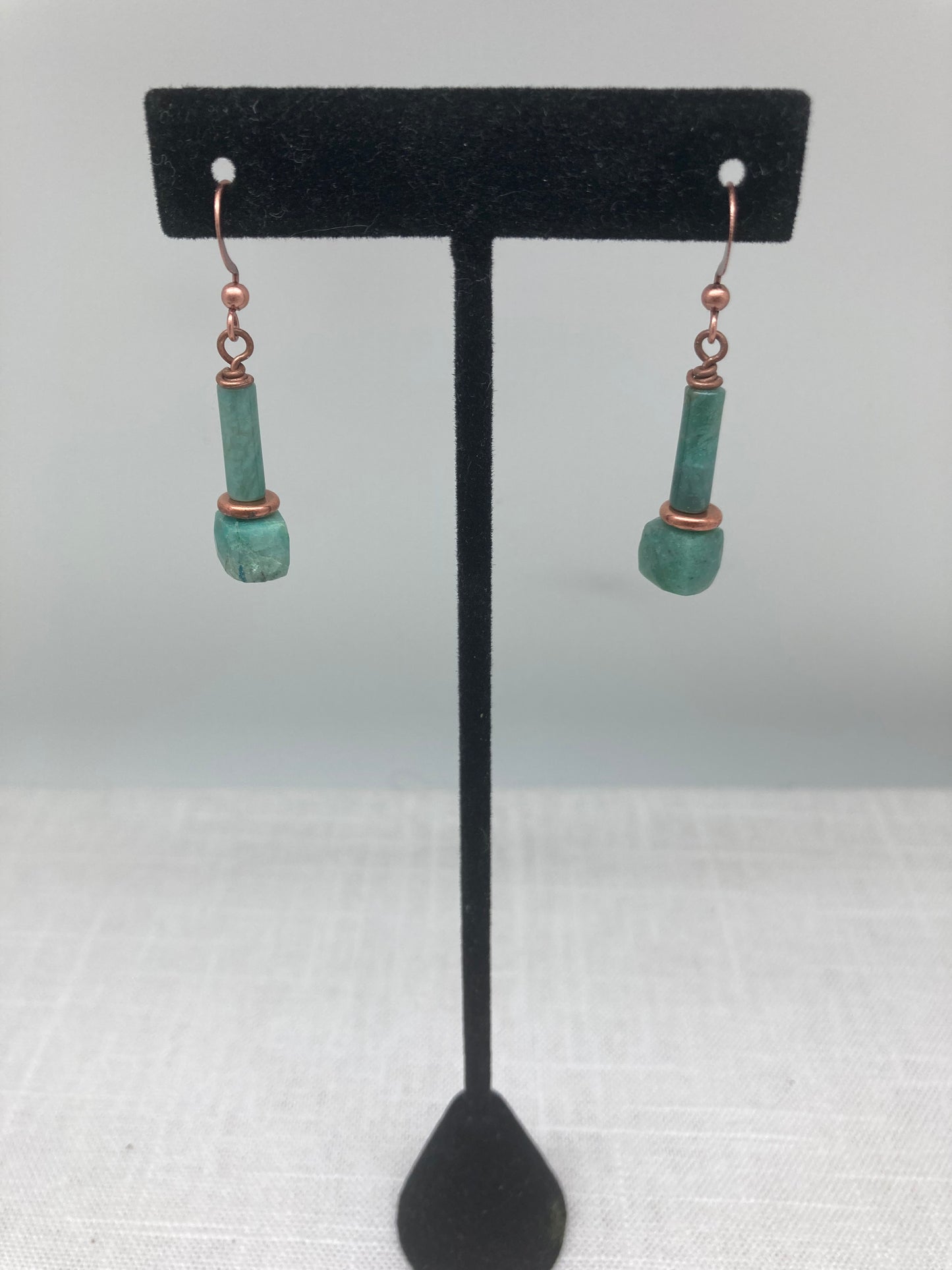 cube amazonite earrings with copper