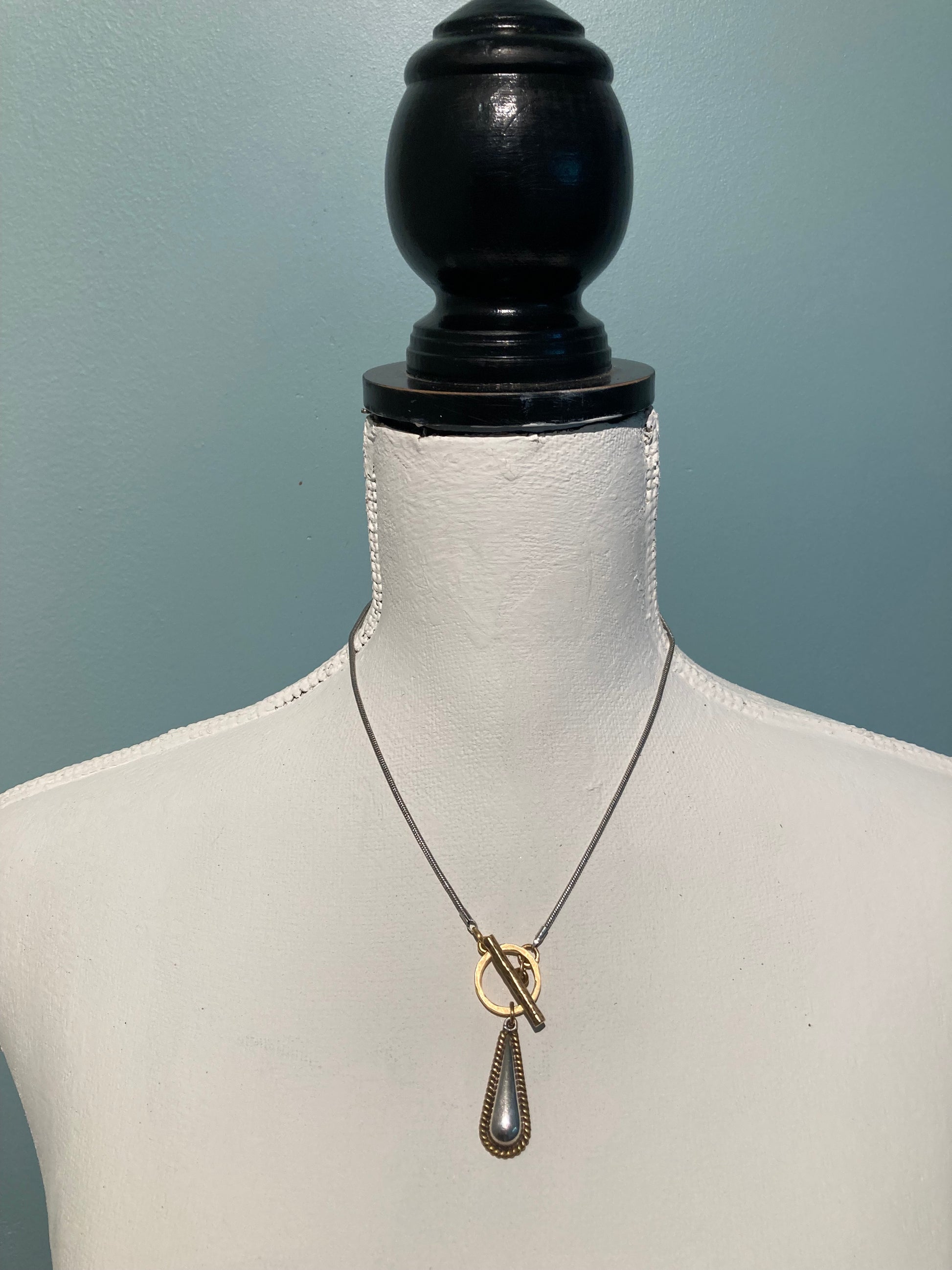 hammered antique gold toggle clasp teardrop necklace