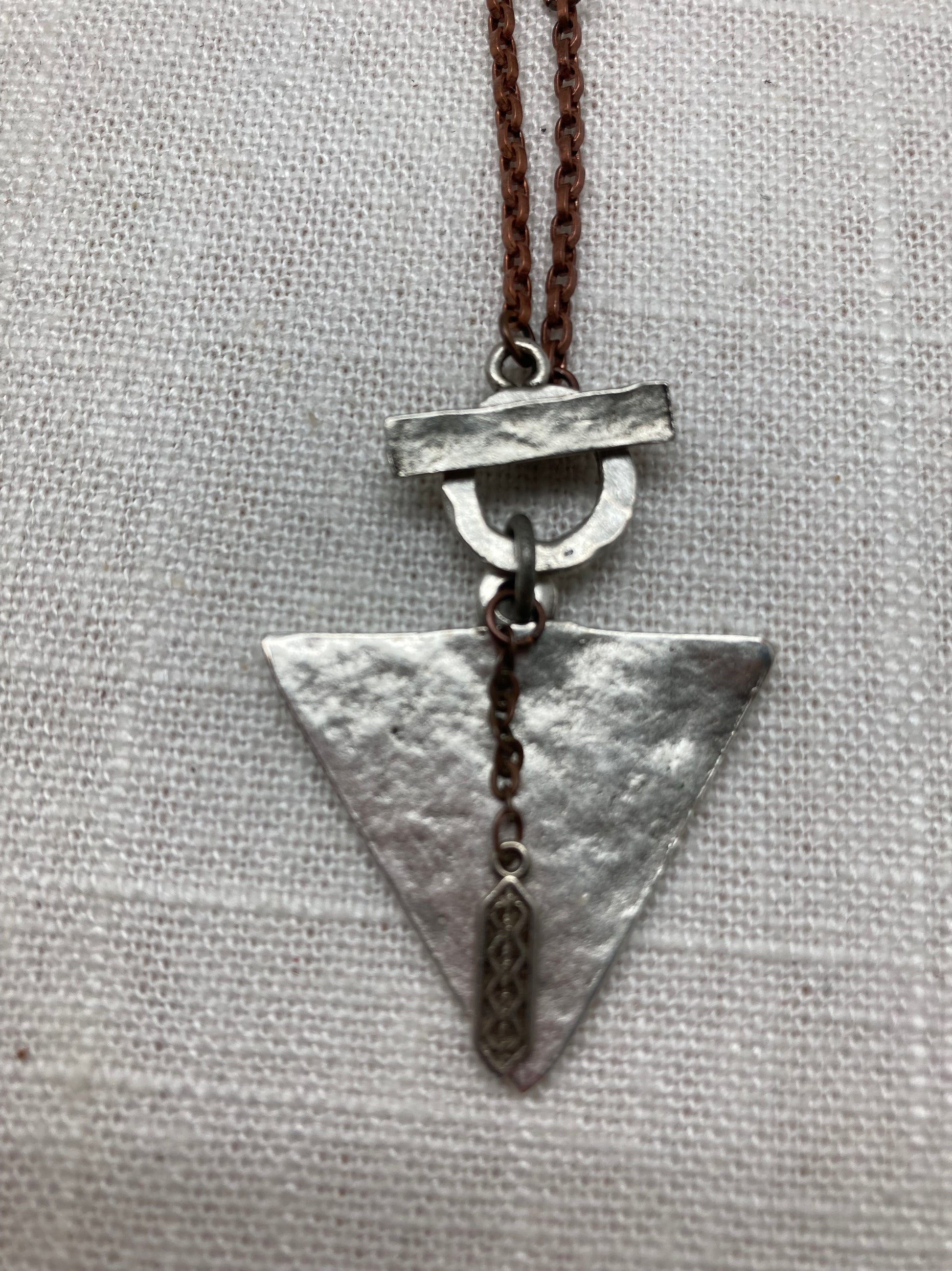 geometric hammered silver necklace with copper