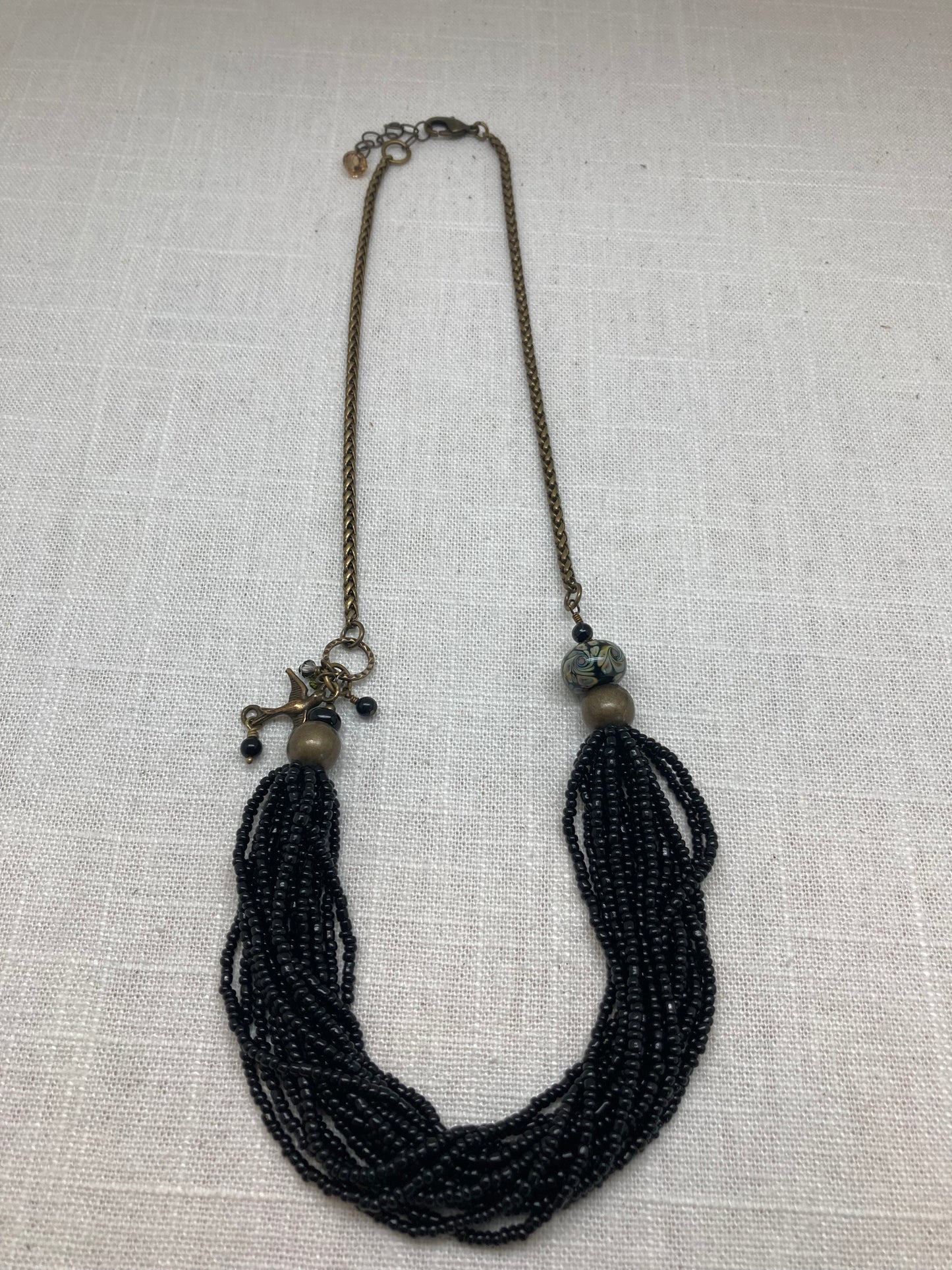 jet black necklace with brass chain