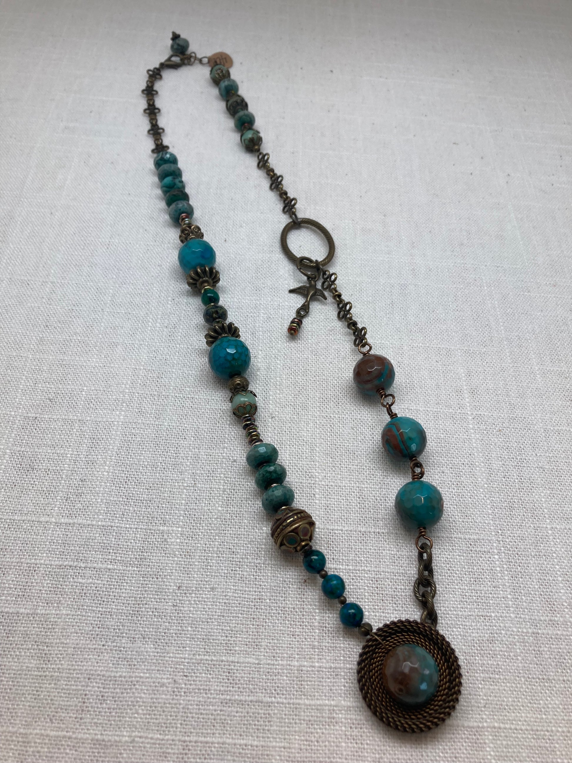 hand-made blue green gemstone necklace pendant