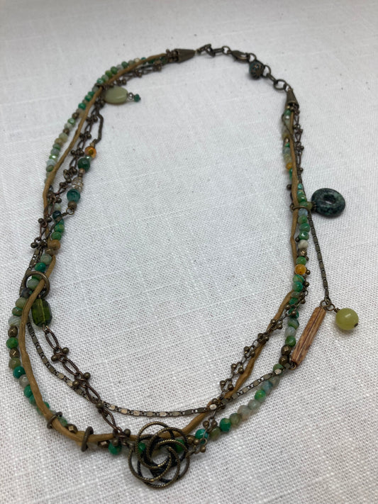 jade and lime silk and brass necklace