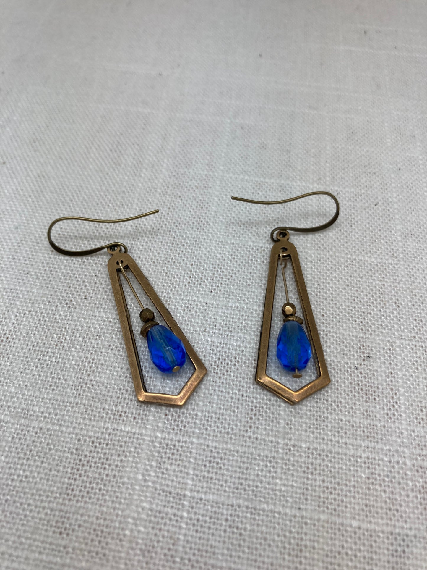 Blue and Brass Earrings