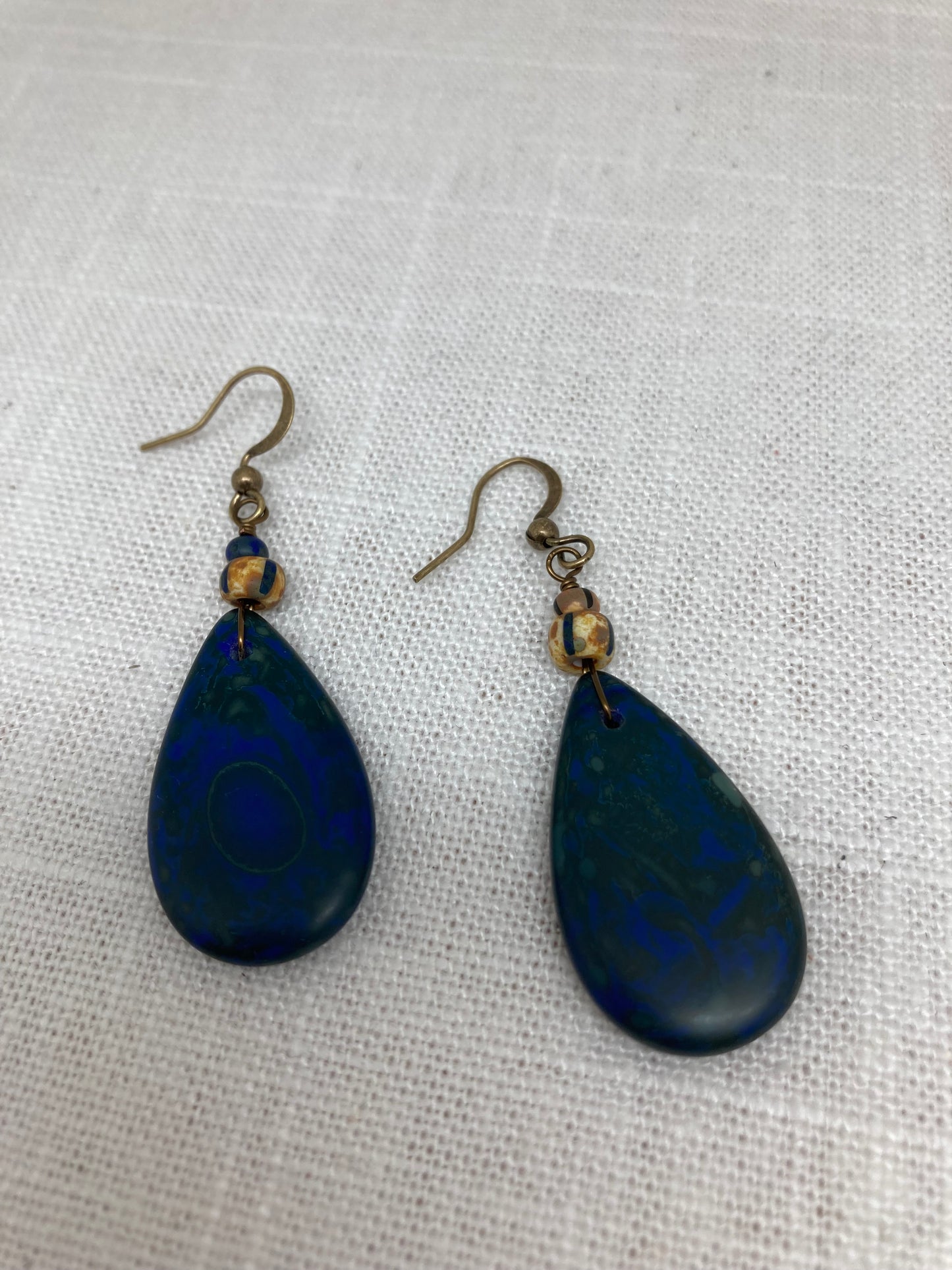 Blue Pressed Glass Earrings