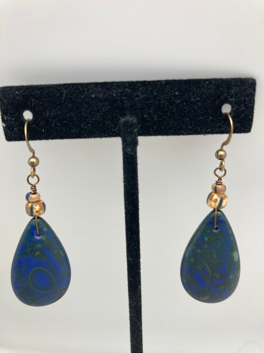 Blue Pressed Glass Earrings
