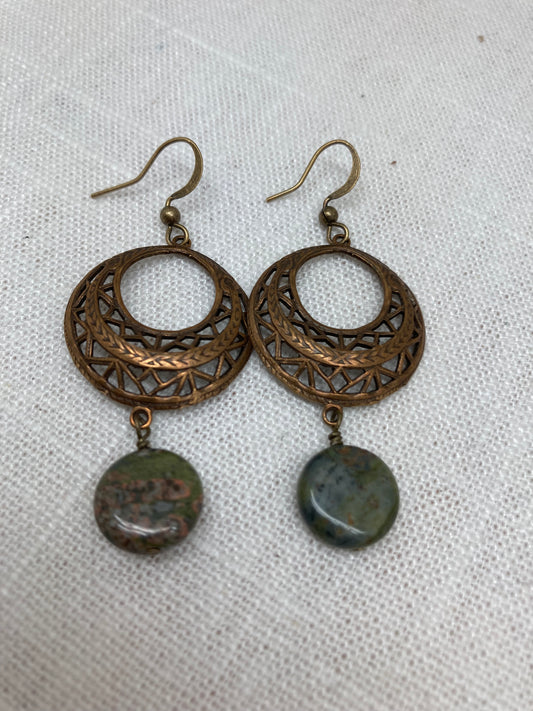 Moss Agate Disc Earrings