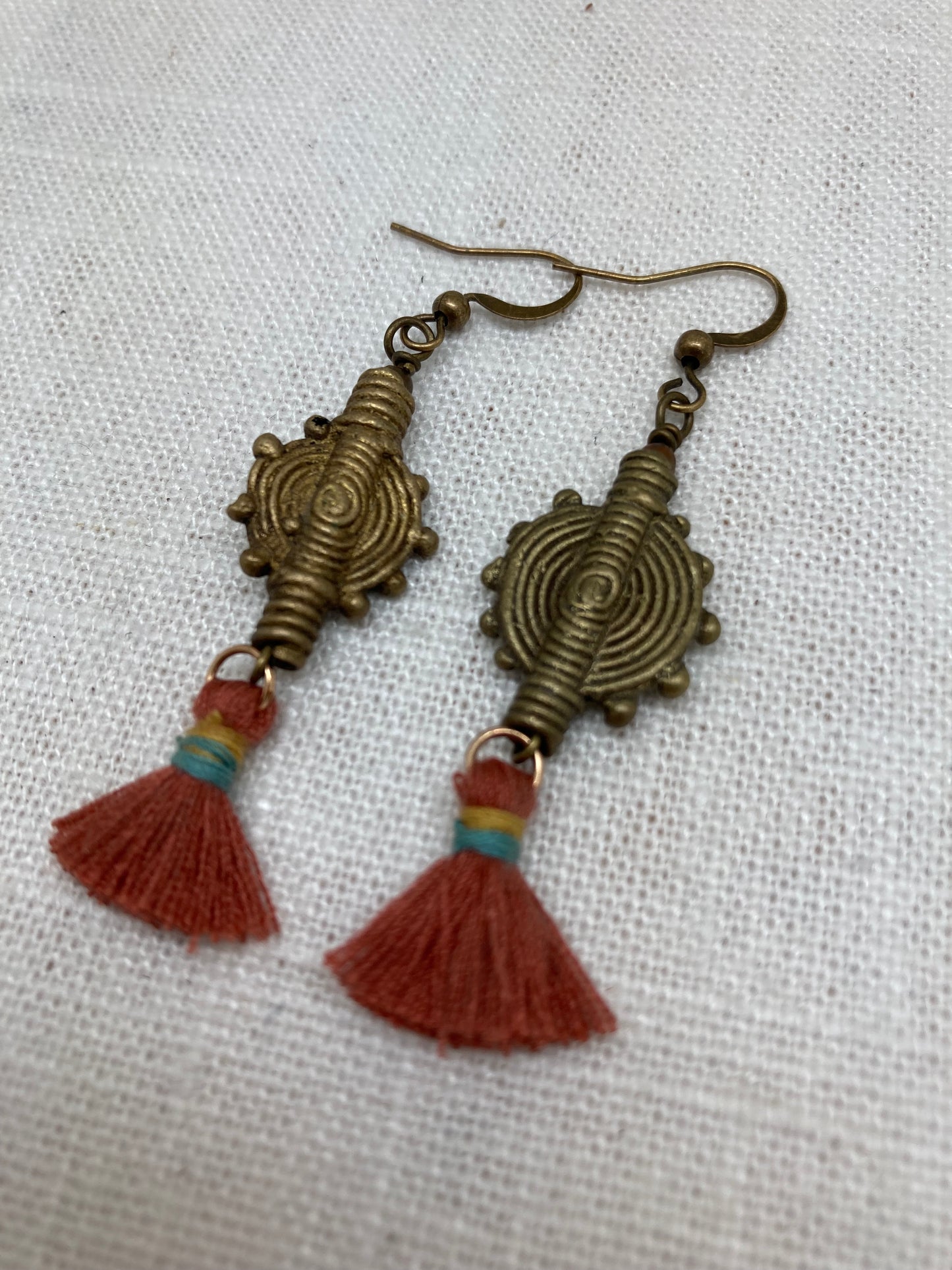 African Brass Tassel Earrings