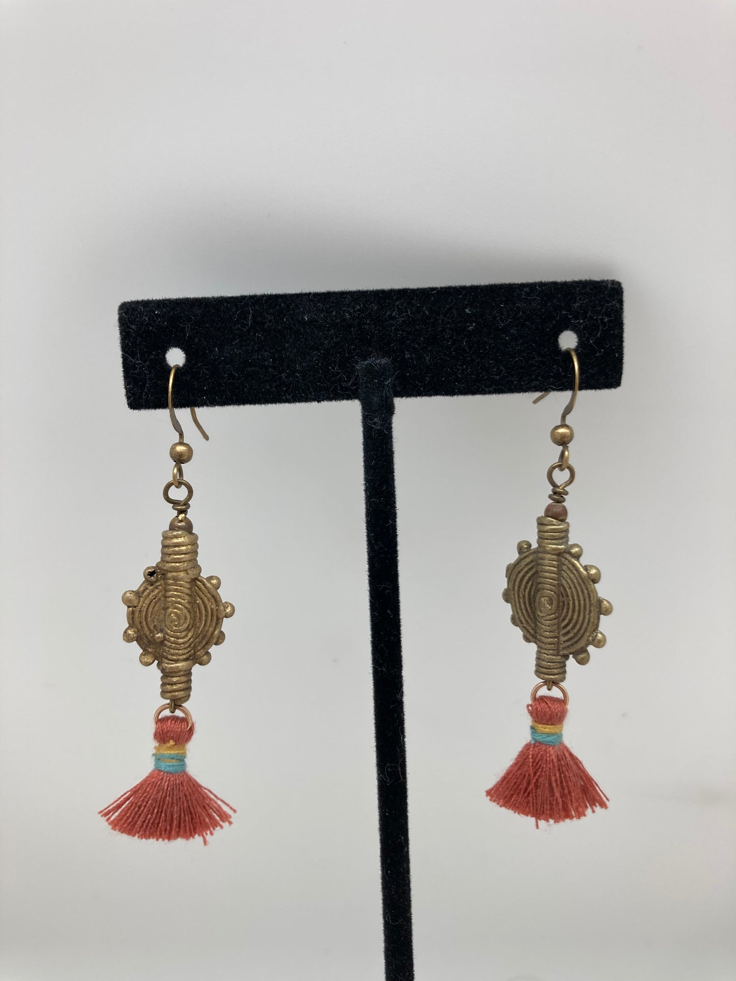 African Brass Tassel Earrings