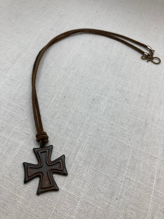 Knotted Rusty Cross Necklace