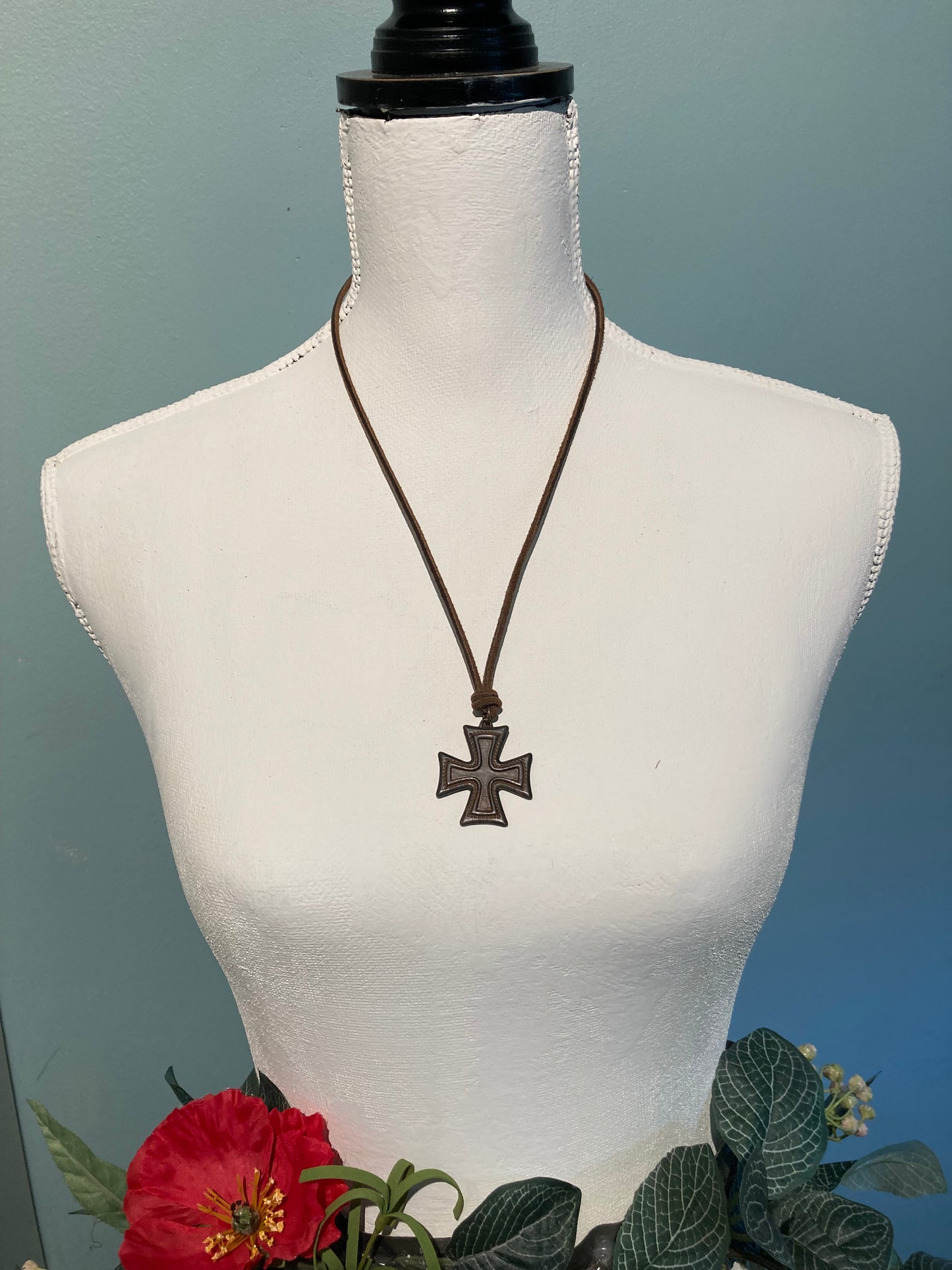 Knotted Rusty Cross Necklace