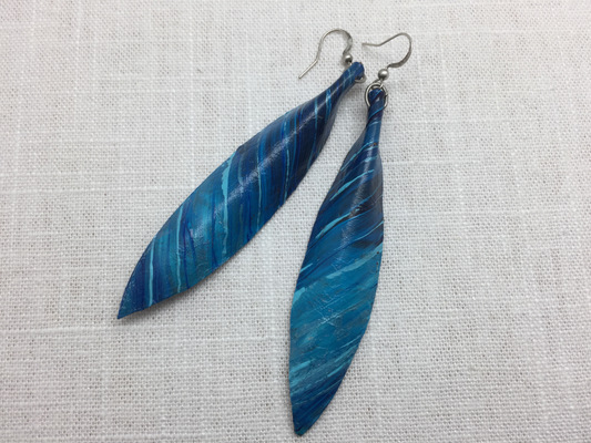 turquoise and silver painted leather earrings