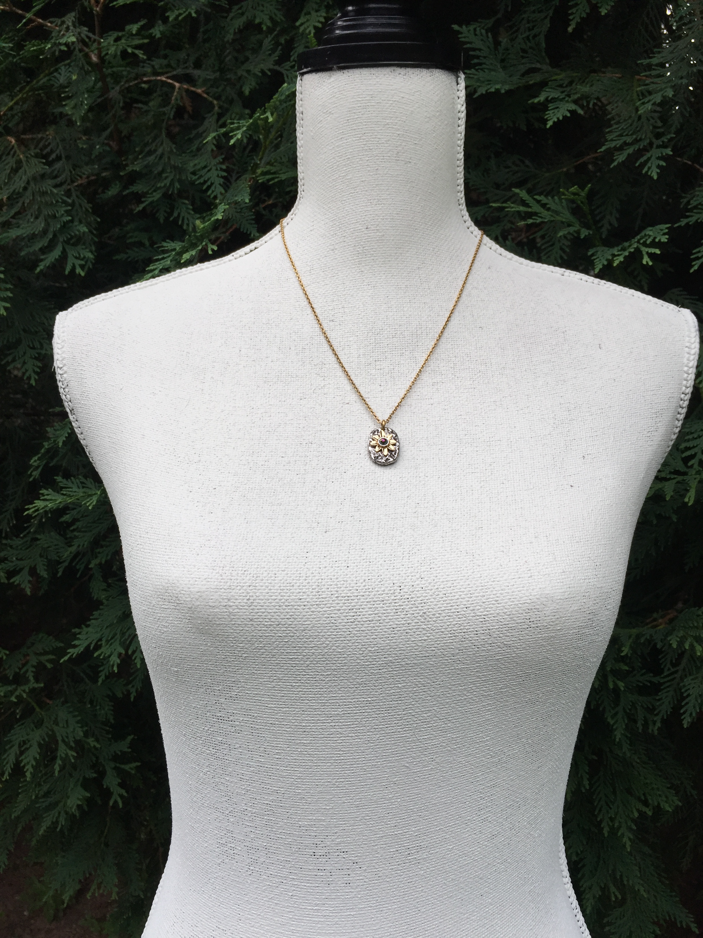 Mixed Metal Silver Tribal Pendant Necklace