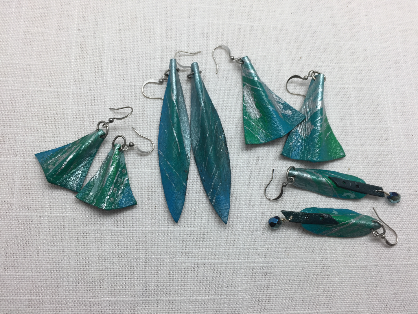 spring and silver painted leather earrings