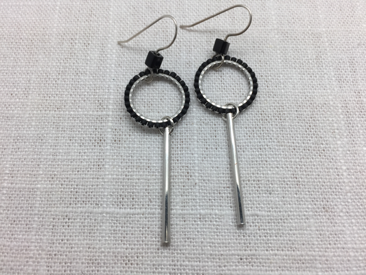 beaded silver loop dangle earrings