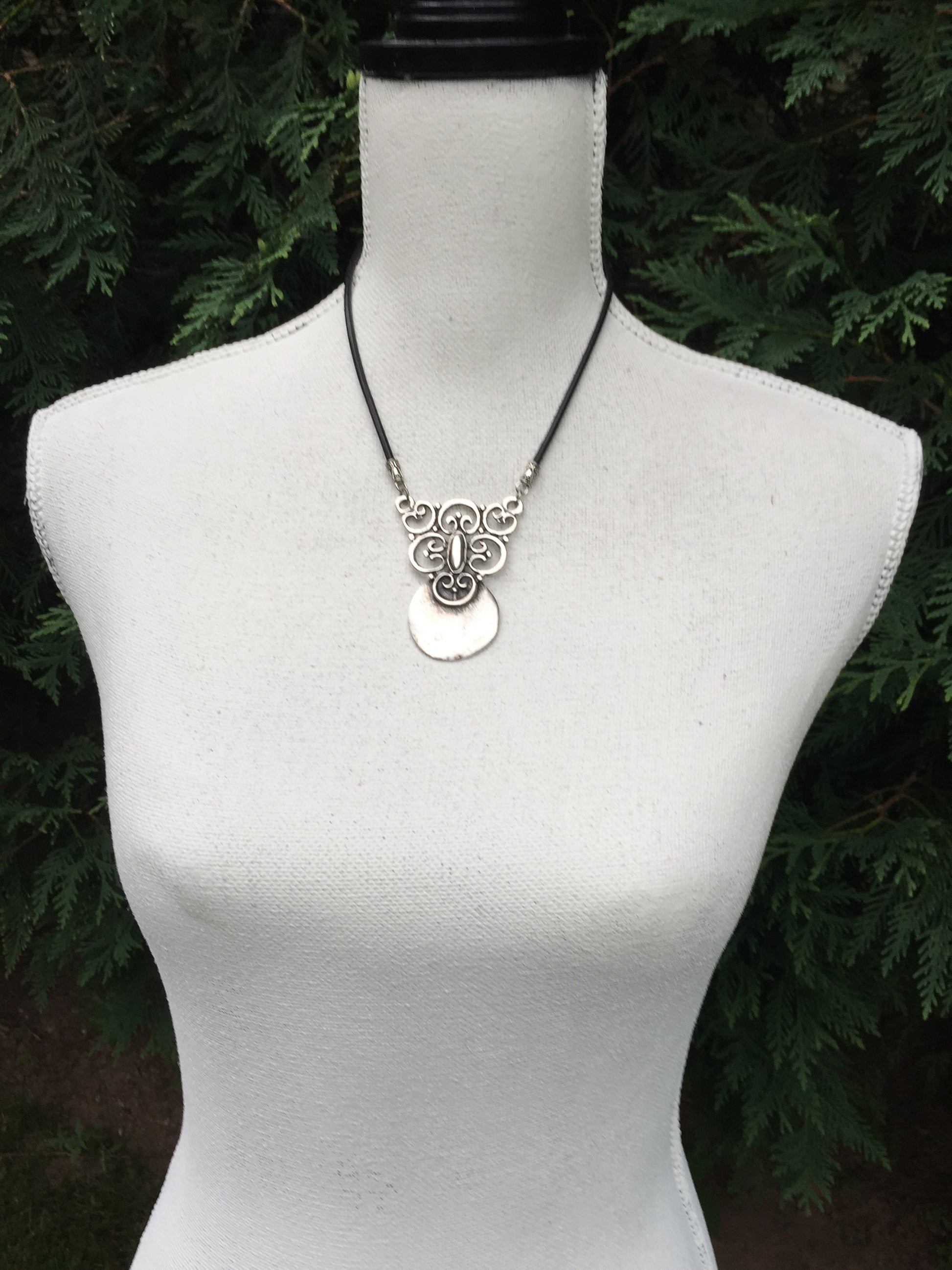 hand-crafted silver-plated brass pendant necklace