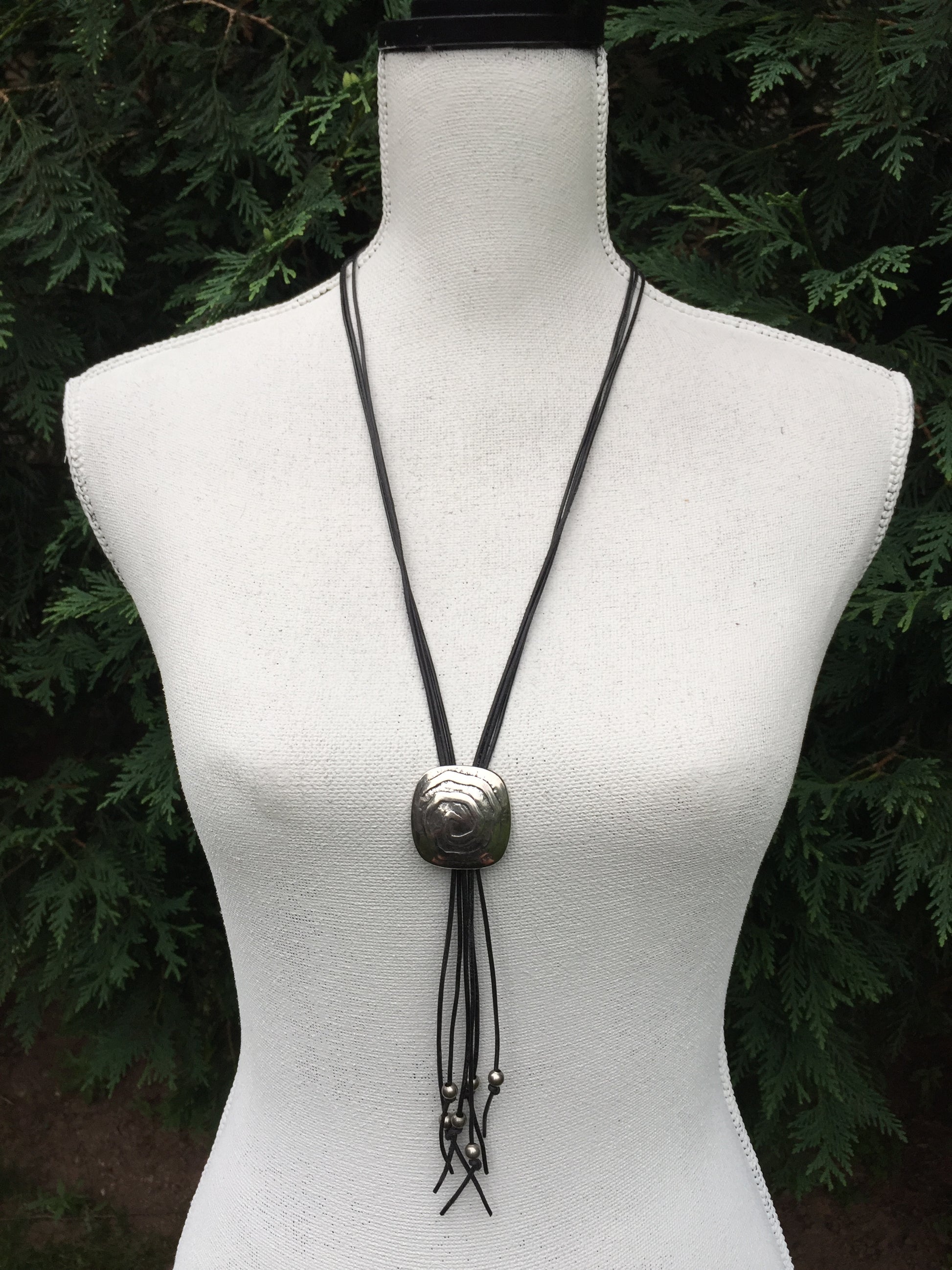 adjustable length black leather necklace