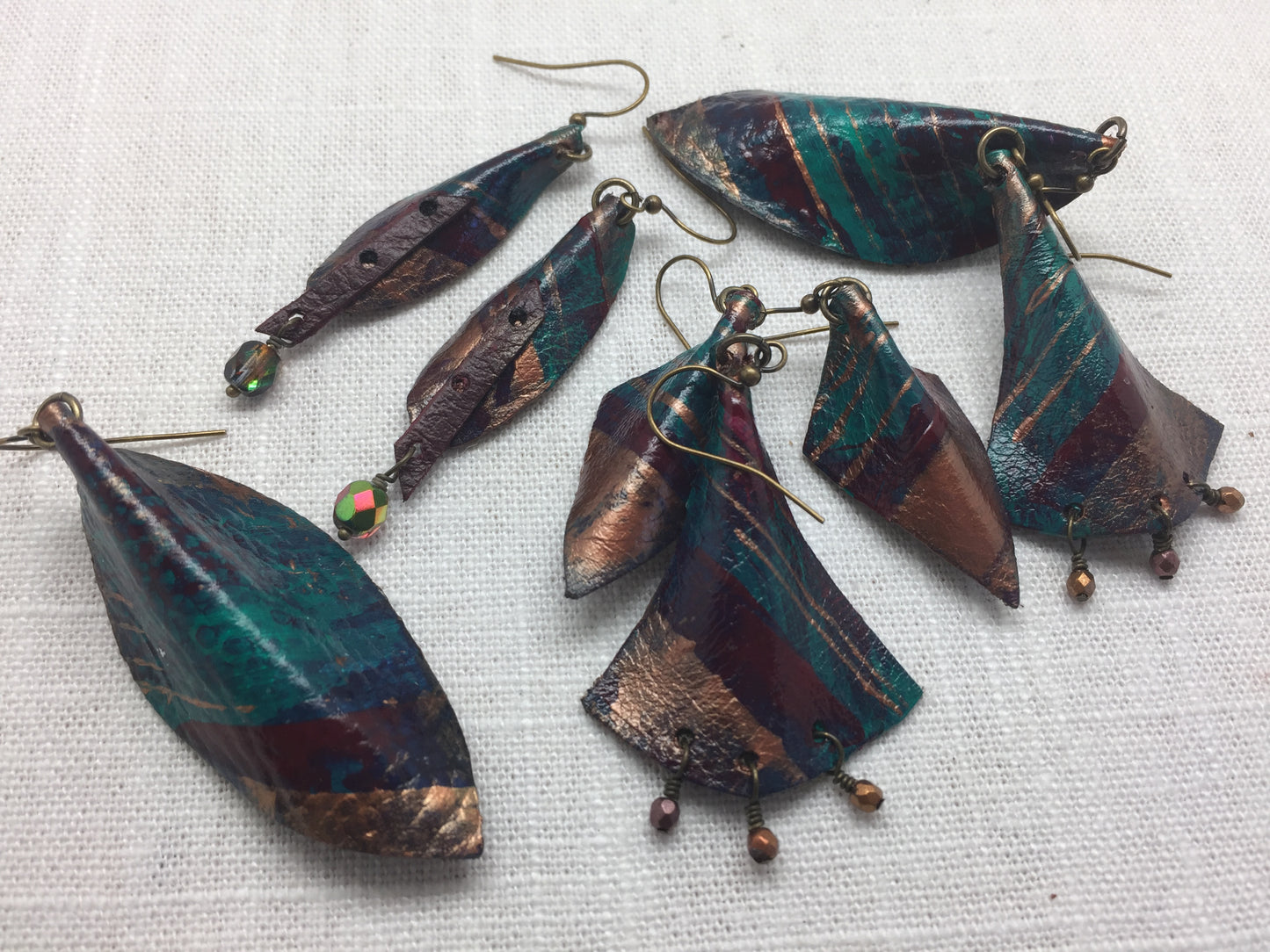 burgundy and bronze painted leather earrings