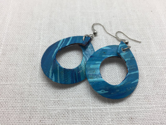turquoise and silver painted leather earrings