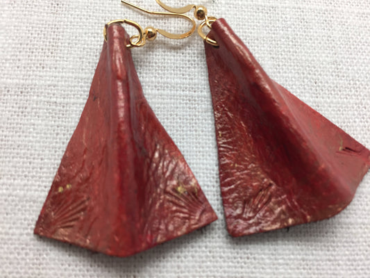 red and gold painted leather earrings