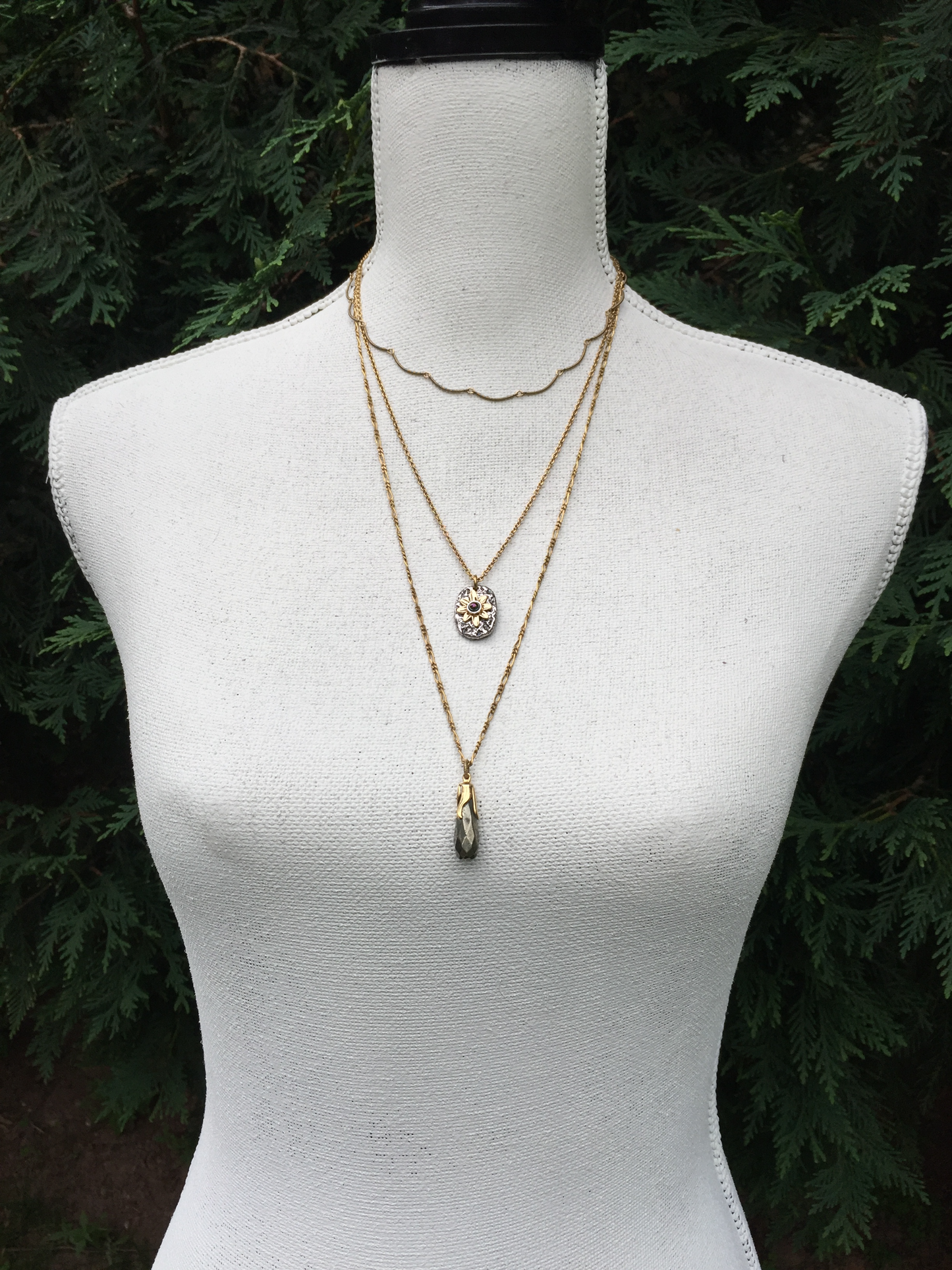 Mixed Metal Silver Tribal Pendant Necklace