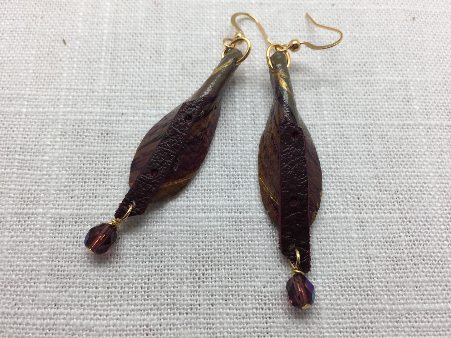 leaf-shaped earrings hand painted
