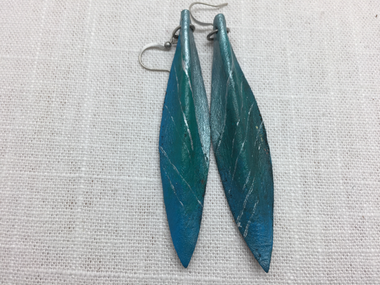 spring and silver painted leather earrings