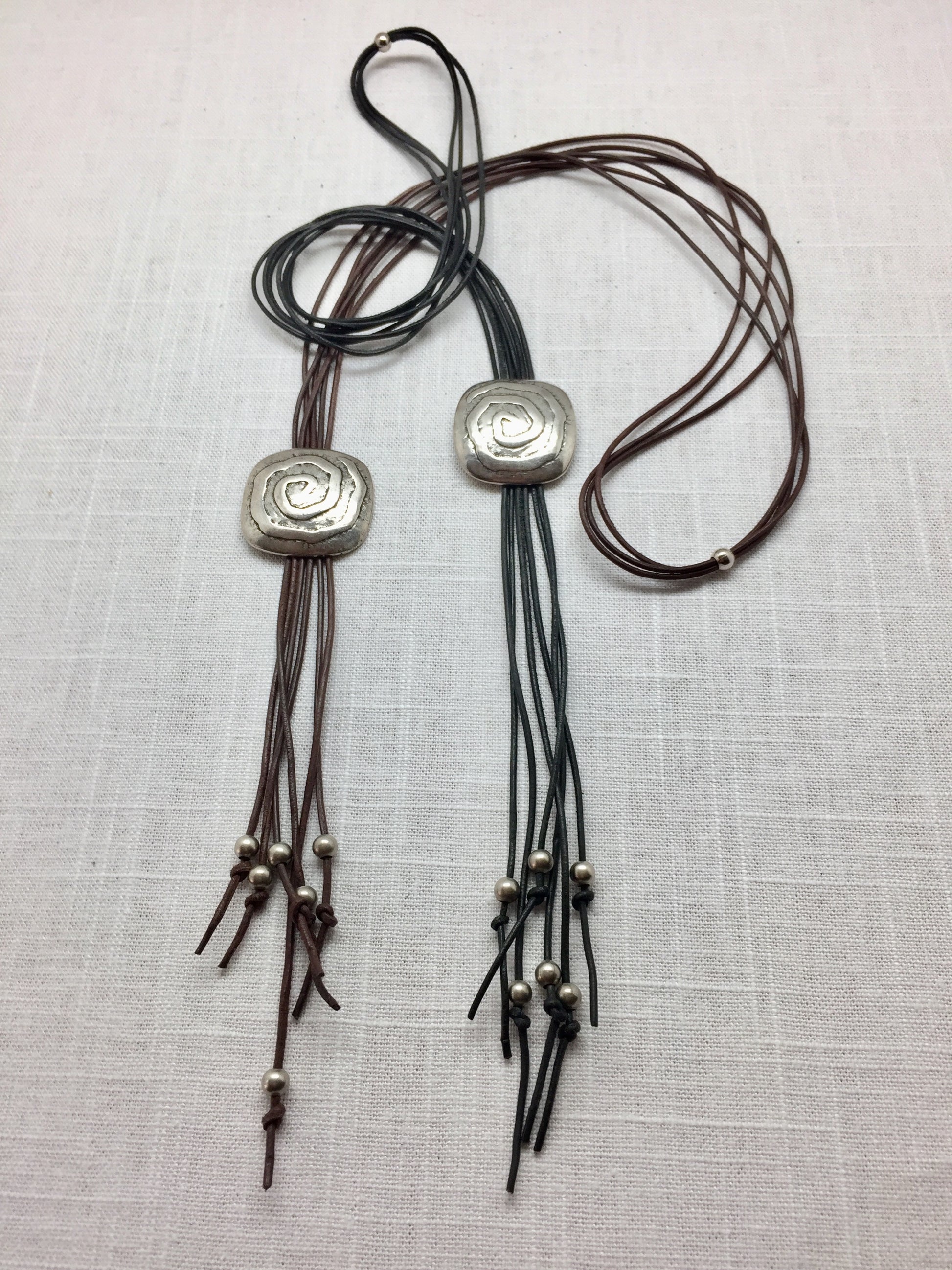 Greek leather necklace with silver beads