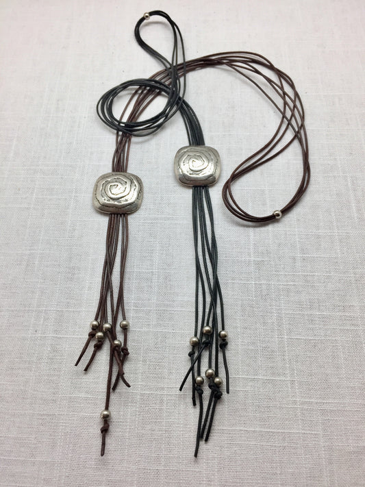 Greek leather necklace with silver beads