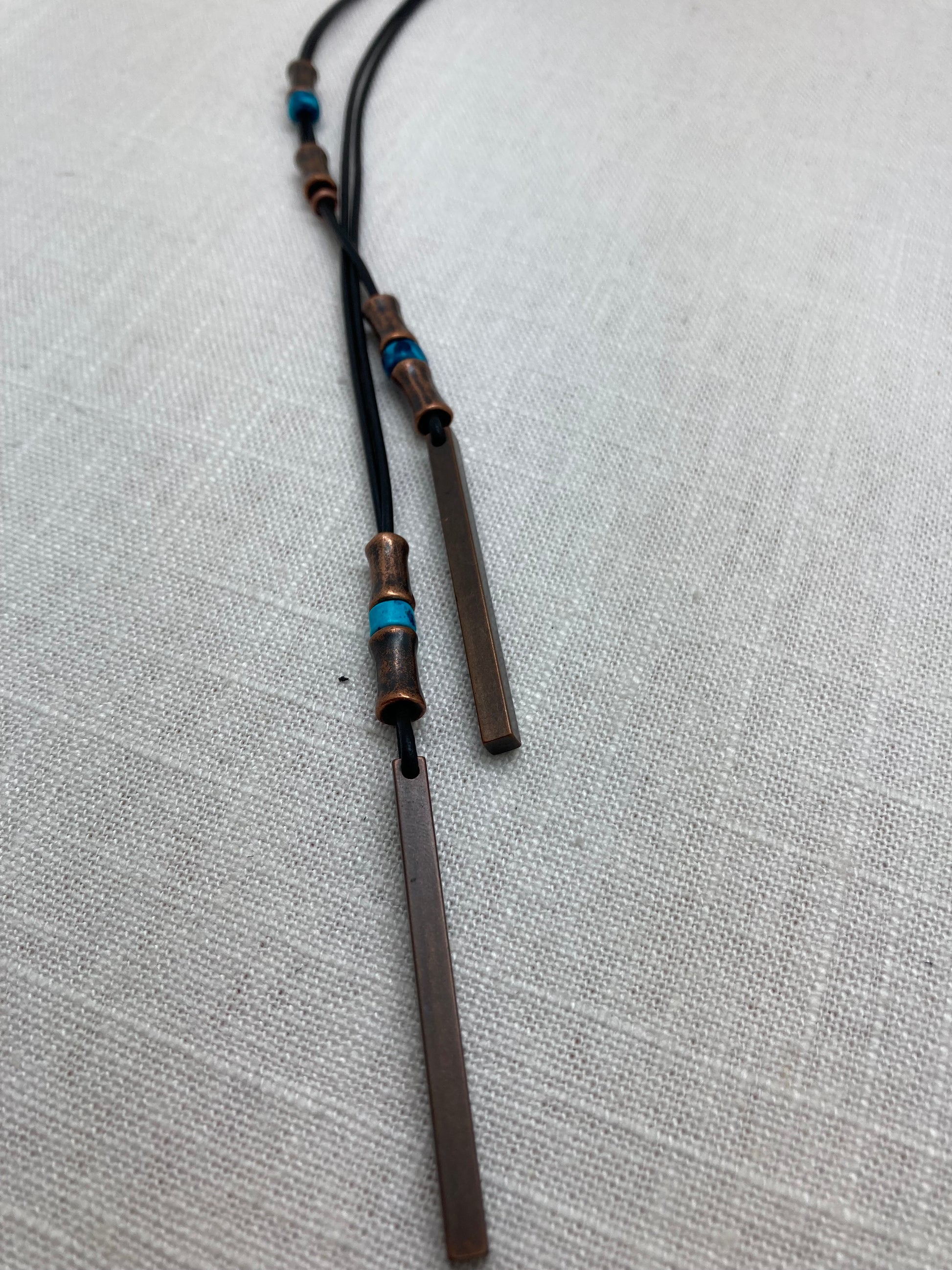 copper and turquoise leather lariat necklace