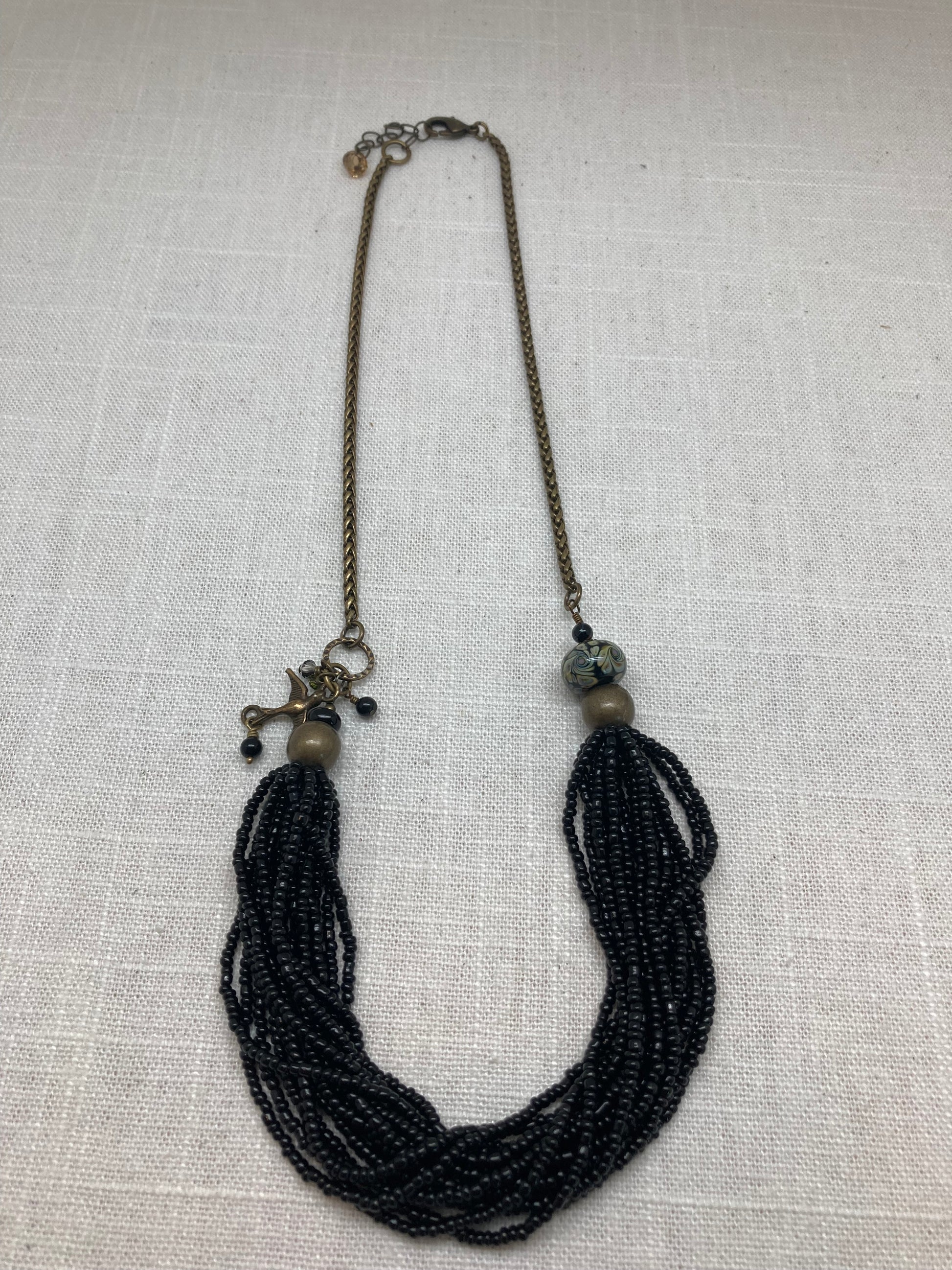 jet black necklace with brass chain