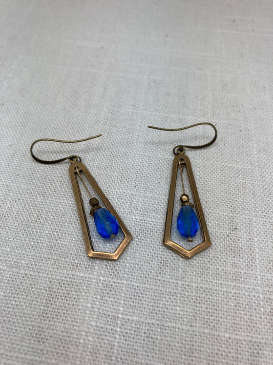Blue and Brass Earrings