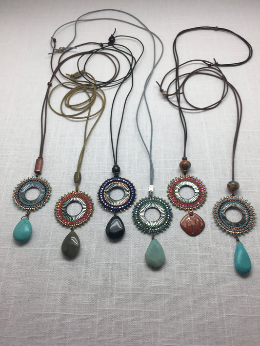 woven leather pendant necklaces in multiple colors